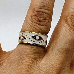 Gold and White Eye Motif Ring